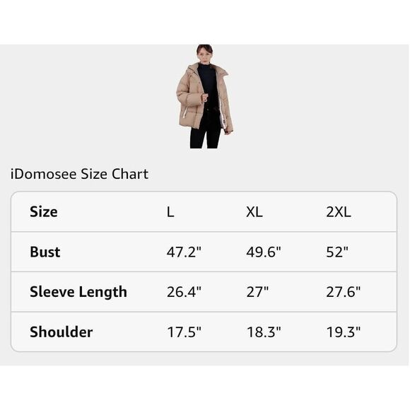Idomosee Size XXL Women's Down Jacket - Winter Hooded Short Puffy Packable Jacke - Picture 12 of 12